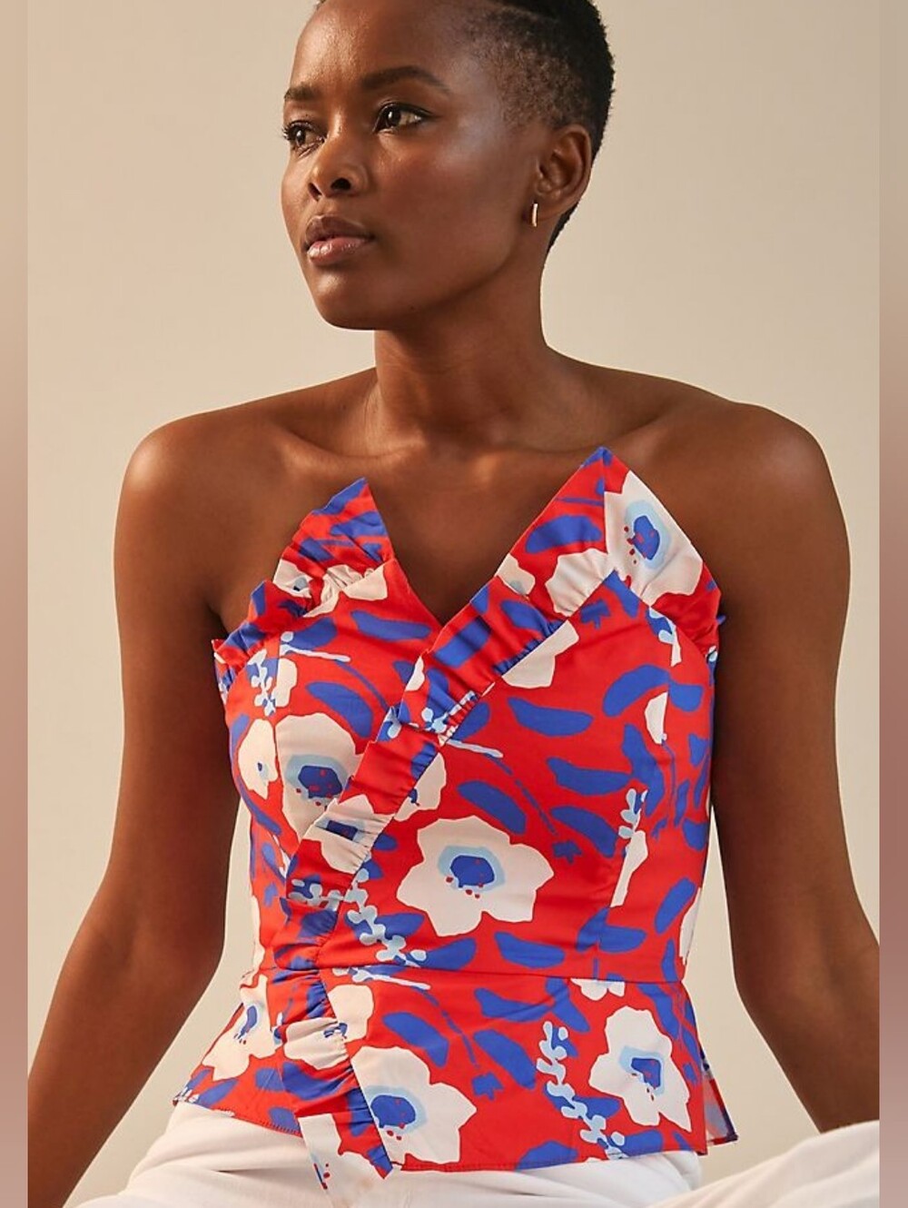 Anthropologie Hutch Strapless Floral Crop Top in Red and Blue
